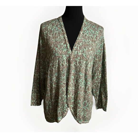 Soft Surroundings Green Speckled Abstract Open Front Cardigan Women’s 1X NWT - Picture 2 of 7